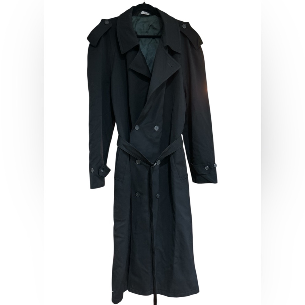 Vintage Pierre Balmain belted wool trenchcoat black Large